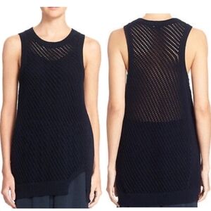 Vince Crochet Open Knit Sleeveless Long Line Cotton Pullover Sweater Tunic Vest